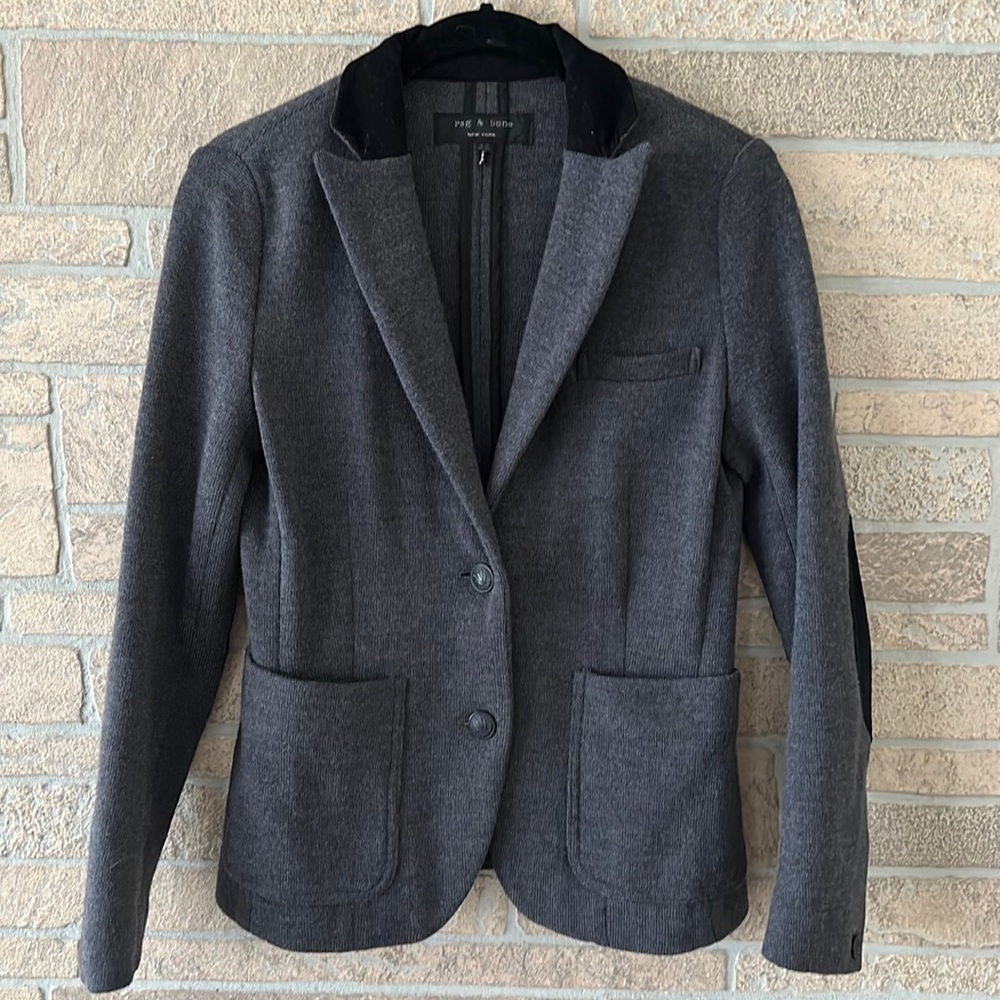 Rag & Bone 100% Wool Sweater Blazer Gray Elbow Patches size XS